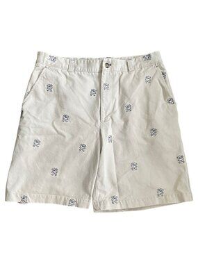 J. McLaughlin Chino Khaki Cotton Shorts Men's Sz 34 Lion Motif Embroidery Preppy